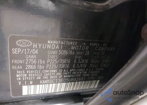 2005 Hyundai Santa Fe Gls/Lx из США, поврежденный, VIN KM8SC13E05U882683